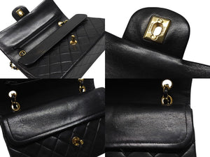極美品 CHANEL シャネル マトラッセ25 Wフラップ Wチェーンショルダーバッグ 0番台 ラムスキン ココマーク ブラック ゴールド金具 中古 4b007231