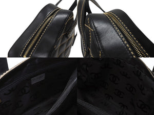 CHANEL シャネル ハンドバッグ ココマーク ワイルドステッチ ブラック レザー シルバー金具 8番台 美品 中古 4b007232