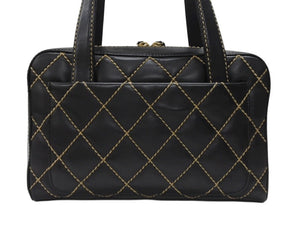 CHANEL シャネル ハンドバッグ ココマーク ワイルドステッチ ブラック レザー シルバー金具 8番台 美品 中古 4b007232