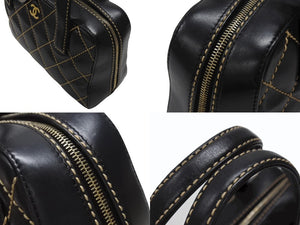 CHANEL シャネル ハンドバッグ ココマーク ワイルドステッチ ブラック レザー シルバー金具 8番台 美品 中古 4b007232