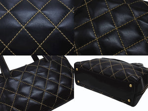 CHANEL シャネル ハンドバッグ ココマーク ワイルドステッチ ブラック レザー シルバー金具 8番台 美品 中古 4b007232