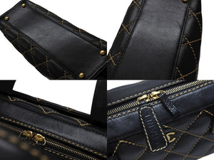 CHANEL シャネル ハンドバッグ ココマーク ワイルドステッチ ブラック レザー シルバー金具 8番台 美品 中古 4b007232