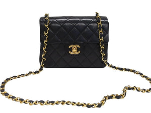 極美品 CHANEL シャネル ミニマトラッセ17 Sフラップ Sチェーンショルダーバッグ 0番台 ラムスキン ココマーク ブラック ゴールド金具 中古 4b007233