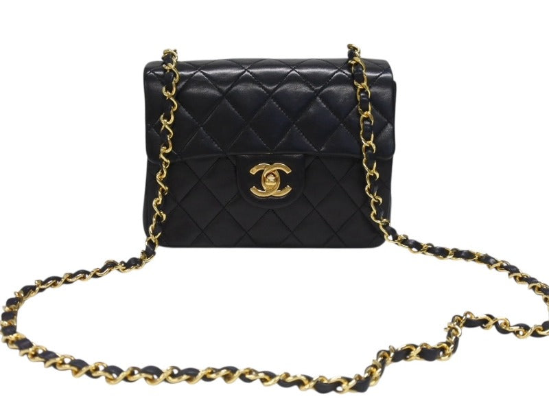 極美品 CHANEL シャネル ミニマトラッセ17 Sフラップ Sチェーンショルダーバッグ 0番台 ラムスキン ココマーク ブラック ゴールド金具 中古 4b007233