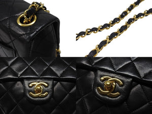極美品 CHANEL シャネル ミニマトラッセ17 Sフラップ Sチェーンショルダーバッグ 0番台 ラムスキン ココマーク ブラック ゴールド金具 中古 4b007233