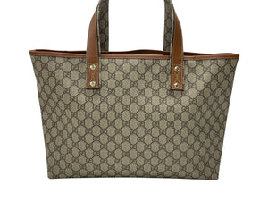 GUCCI グッチ GGスプリーム ロゴ トートバッグ 21134 ブラウン キャメル PVC レザー ゴールド金具 良品 中古 4b007246
