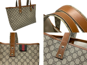 GUCCI グッチ GGスプリーム ロゴ トートバッグ 21134 ブラウン キャメル PVC レザー ゴールド金具 良品 中古 4b007246