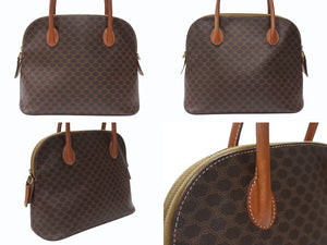 CELINE セリーヌ マカダム柄 ハンドバッグ ロゴ ゴールド金具 PVC レザー ブラウン 茶色 鞄 美品 中古 4b007247