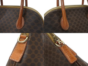 CELINE セリーヌ マカダム柄 ハンドバッグ ロゴ ゴールド金具 PVC レザー ブラウン 茶色 鞄 美品 中古 4b007247