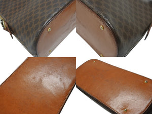 CELINE セリーヌ マカダム柄 ハンドバッグ ロゴ ゴールド金具 PVC レザー ブラウン 茶色 鞄 美品 中古 4b007247