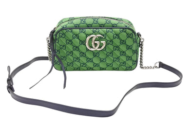 極美品 GUCCI グッチ GGマーモント キルティング スモール ショルダーバッグ 緑 グリーン GG柄 チェーン クロスボディ 肩掛け 447632 中古 4b007250