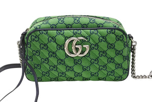 極美品 GUCCI グッチ GGマーモント キルティング スモール ショルダーバッグ 緑 グリーン GG柄 チェーン クロスボディ 肩掛け 447632 中古 4b007250