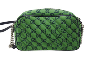 極美品 GUCCI グッチ GGマーモント キルティング スモール ショルダーバッグ 緑 グリーン GG柄 チェーン クロスボディ 肩掛け 447632 中古 4b007250