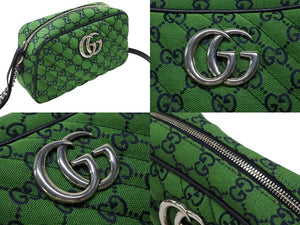 極美品 GUCCI グッチ GGマーモント キルティング スモール ショルダーバッグ 緑 グリーン GG柄 チェーン クロスボディ 肩掛け 447632 中古 4b007250