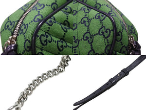 極美品 GUCCI グッチ GGマーモント キルティング スモール ショルダーバッグ 緑 グリーン GG柄 チェーン クロスボディ 肩掛け 447632 中古 4b007250