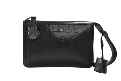 極美品 GUCCI グッチ シマ クラッチバッグ セカンドバッグ 152600 492174 イタリア製 レザー ブラック シルバー金具 中古 4b007251