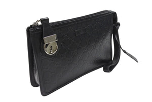 極美品 GUCCI グッチ シマ クラッチバッグ セカンドバッグ 152600 492174 イタリア製 レザー ブラック シルバー金具 中古 4b007251