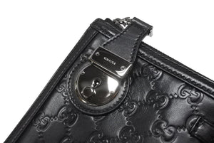 極美品 GUCCI グッチ シマ クラッチバッグ セカンドバッグ 152600 492174 イタリア製 レザー ブラック シルバー金具 中古 4b007251