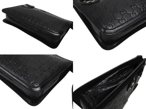 極美品 GUCCI グッチ シマ クラッチバッグ セカンドバッグ 152600 492174 イタリア製 レザー ブラック シルバー金具 中古 4b007251