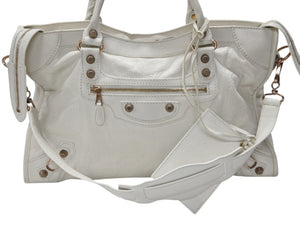 BALENCIAGA バレンシアガ ジャイアントシティ 2WAYバッグ イタリア製 レザー 527589 ホワイト ピンクゴールド金具 美品 中古 4b007253