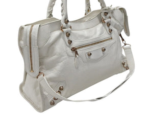 BALENCIAGA バレンシアガ ジャイアントシティ 2WAYバッグ イタリア製 レザー 527589 ホワイト ピンクゴールド金具 美品 中古 4b007253