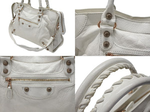 BALENCIAGA バレンシアガ ジャイアントシティ 2WAYバッグ イタリア製 レザー 527589 ホワイト ピンクゴールド金具 美品 中古 4b007253