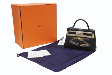 新品未使用 HERMES エルメス ミニケリー2 CHEVAL DE BOIS W刻印 2WAY ヴォーエプソン ブラック SV金具 外縫い 中古 4b007254