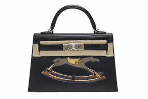 新品未使用 HERMES エルメス ミニケリー2 CHEVAL DE BOIS W刻印 2WAY ヴォーエプソン ブラック SV金具 外縫い 中古 4b007254