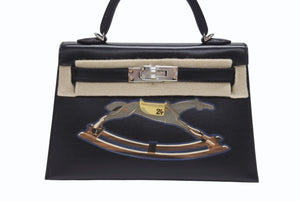 新品未使用 HERMES エルメス ミニケリー2 CHEVAL DE BOIS W刻印 2WAY ヴォーエプソン ブラック SV金具 外縫い 中古 4b007254