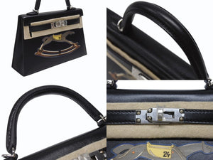 新品未使用 HERMES エルメス ミニケリー2 CHEVAL DE BOIS W刻印 2WAY ヴォーエプソン ブラック SV金具 外縫い 中古 4b007254