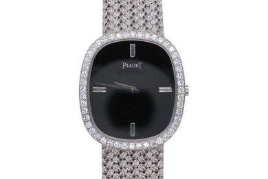 極美品 PIAGET ピアジェ 腕時計 スクエア ベゼルダイヤ オパール文字盤 手巻き 重量約77.86G 18K/0750刻印 ブラック ホワイトゴールド 中古 4b007256