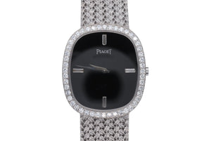 極美品 PIAGET ピアジェ 腕時計 スクエア ベゼルダイヤ オパール文字盤 手巻き 重量約77.86G 18K/0750刻印 ブラック ホワイトゴールド 中古 4b007256