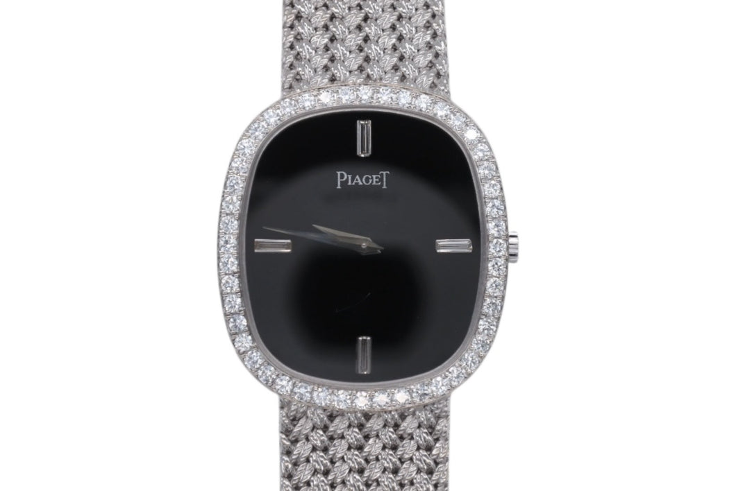 極美品 PIAGET ピアジェ 腕時計 スクエア ベゼルダイヤ オパール文字盤 手巻き 重量約77.86G 18K/0750刻印 ブラック ホワイトゴールド 中古 4b007256