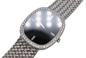 極美品 PIAGET ピアジェ 腕時計 スクエア ベゼルダイヤ オパール文字盤 手巻き 重量約77.86G 18K/0750刻印 ブラック ホワイトゴールド 中古 4b007256