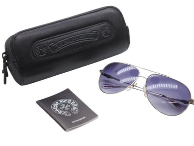 極美品 CHROME HEARTS クロムハーツ STAINS IV ステインIV ティアドロップ ダガー サングラス メタル シルバー ブルー 中古 4b007264