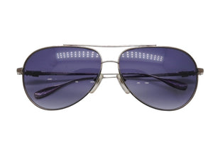 極美品 CHROME HEARTS クロムハーツ STAINS IV ステインIV ティアドロップ ダガー サングラス メタル シルバー ブルー 中古 4b007264