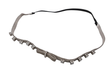 極美品 MIUMIU ミュウミュウ チョーカー ネックレス リボン ラインストーン メタル シルバー ブラック シルバー金具 中古 4b007279