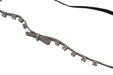 Load image into Gallery viewer, 極美品 MIUMIU ミュウミュウ チョーカー ネックレス リボン ラインストーン メタル シルバー ブラック シルバー金具 中古 4b007279