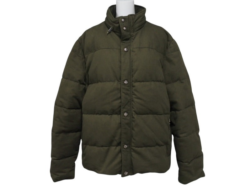 極美品 CHROME HEARTS クロムハーツ STIFF FBRC スティッフ ファブリックダウンジャケット サイズXL クロスボールボタン カーキ 中古 4b007298
