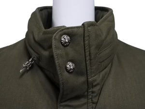 極美品 CHROME HEARTS クロムハーツ STIFF FBRC スティッフ ファブリックダウンジャケット サイズXL クロスボールボタン カーキ 中古 4b007298