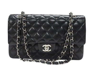 極美品 CHANEL シャネル マトラッセ25 Wフラップ Wチェーンショルダーバッグ 9番台 ラムスキン ココマーク ブラック シルバー金具 中古 4b007305