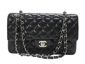 極美品 CHANEL シャネル マトラッセ25 Wフラップ Wチェーンショルダーバッグ 9番台 ラムスキン ココマーク ブラック シルバー金具 中古 4b007305