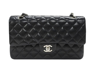極美品 CHANEL シャネル マトラッセ25 Wフラップ Wチェーンショルダーバッグ 9番台 ラムスキン ココマーク ブラック シルバー金具 中古 4b007305