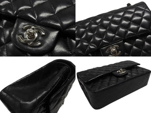 極美品 CHANEL シャネル マトラッセ25 Wフラップ Wチェーンショルダーバッグ 9番台 ラムスキン ココマーク ブラック シルバー金具 中古 4b007305