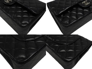 極美品 CHANEL シャネル マトラッセ25 Wフラップ Wチェーンショルダーバッグ 9番台 ラムスキン ココマーク ブラック シルバー金具 中古 4b007305