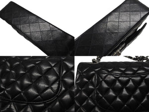 極美品 CHANEL シャネル マトラッセ25 Wフラップ Wチェーンショルダーバッグ 9番台 ラムスキン ココマーク ブラック シルバー金具 中古 4b007305