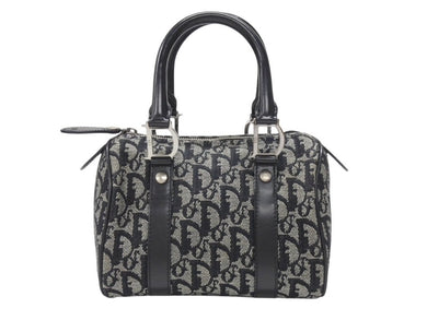 CHRISTIAN DIOR クリスチャンディオール トロッター 20cm ミニハンドバッグ BO-G-1023 イタリア製 ブラック シルバー金具 美品 中古 4b007308