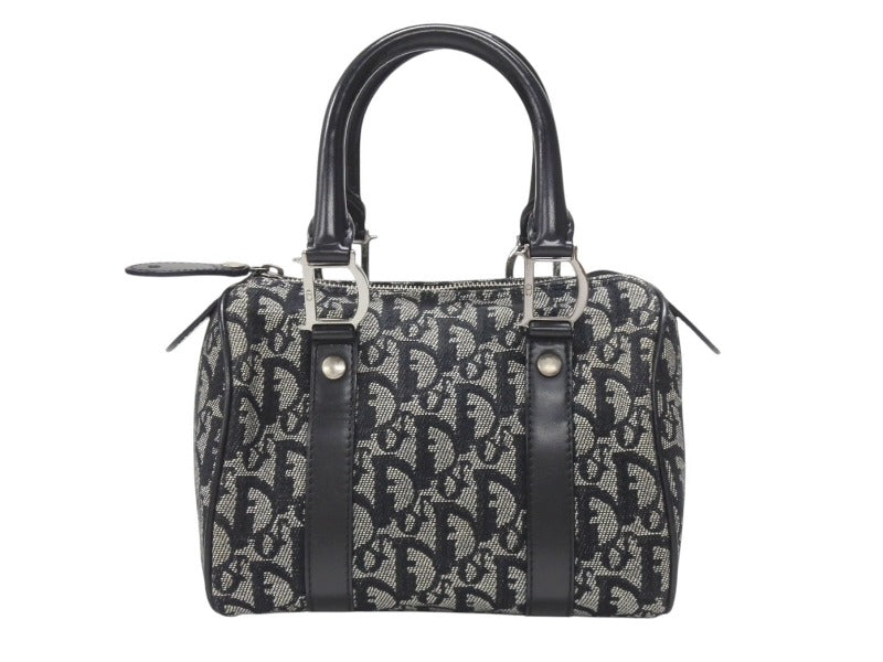 CHRISTIAN DIOR クリスチャンディオール トロッター 20cm ミニハンドバッグ BO-G-1023 イタリア製 ブラック シルバー金具 美品 中古 4b007308
