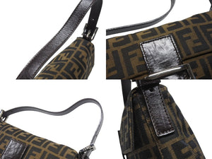 FENDI フェンディ マンマバケット ワンショルダーバッグ 26424 ズッカ柄 キャンバス レザー ブラウン シルバー金具 美品 中古 4b007309