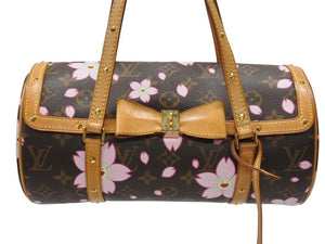 LOUIS VUITTON ルイヴィトン パピヨン ハンドバッグ M92009 モノグラム チェリーブロッサム ブラウン ピンク 村上隆 美品 中古 4b007311